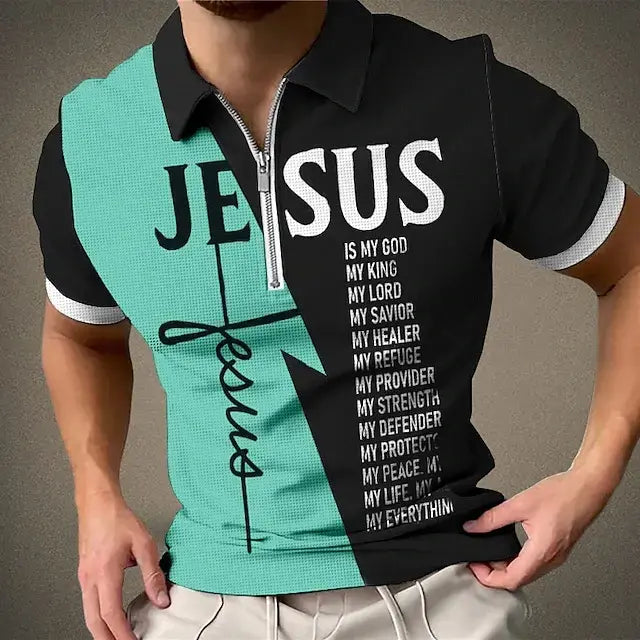 【S-5XL】Tricou polo sport elegant pentru bărbați, cu fermoar și inscripții