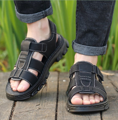 👞【Ofertă limitată】【38~44】Sandale de plajă antiderapante din piele moale, lucrate manual, pentru bărbați
