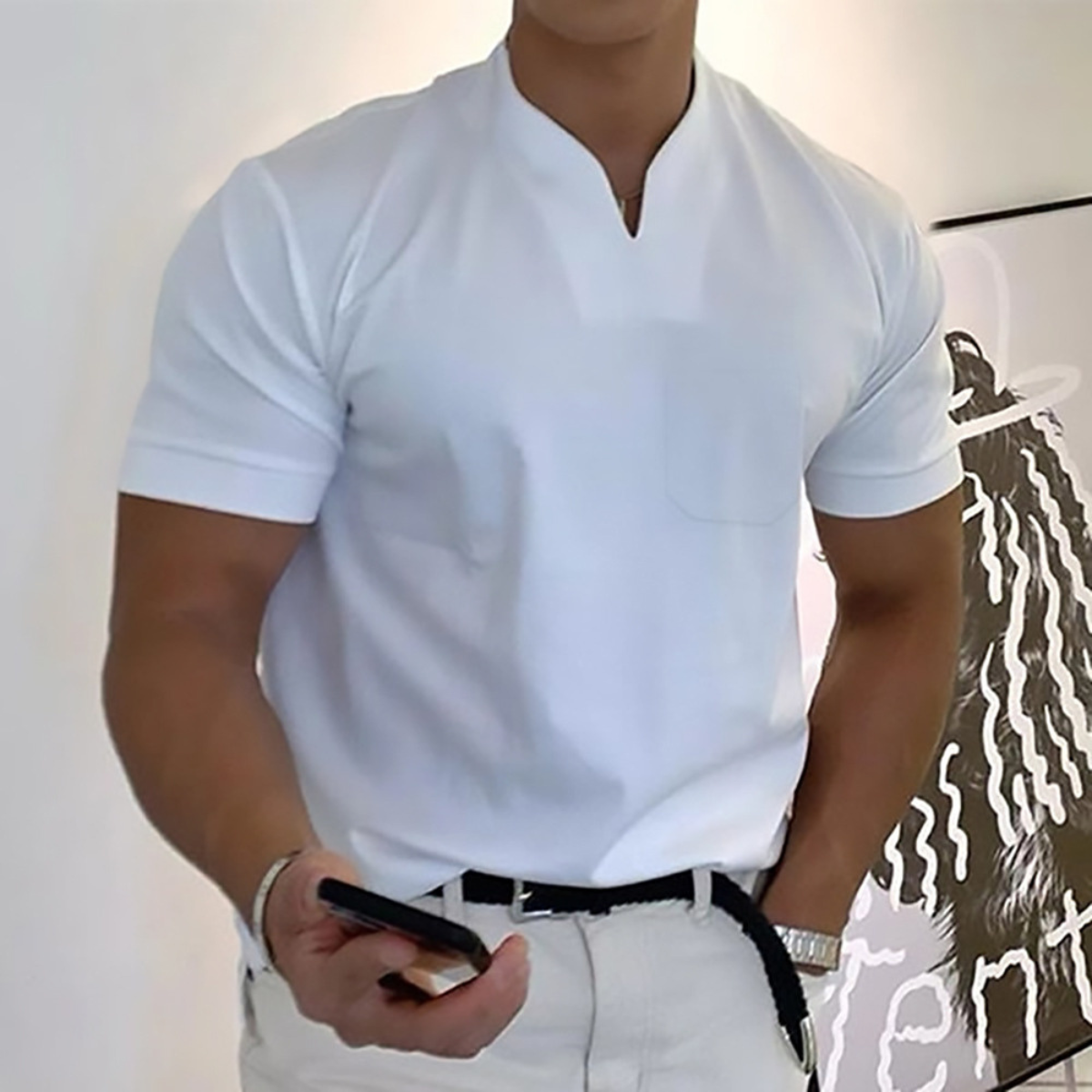💪👔Tricou polo sport supradimensionat pentru bărbați, confecționat din bumbac elastic