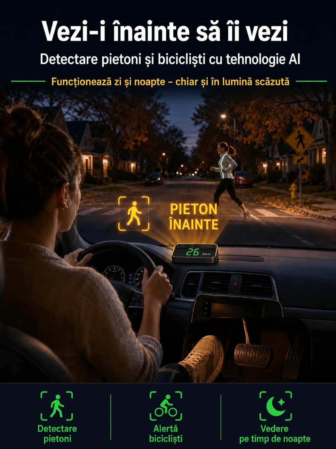 【Navigație GPS auto cu avertizare pentru evitarea obstacolelor】Vitezometru și turometru GPS de ultimă generație, cu afișaj HUD
