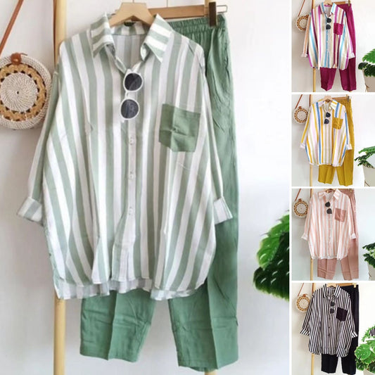 【50% reducere limitată】🌸Set casual de vară cu dungi【S-5XL】