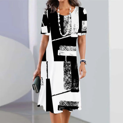 👗【40-120kg】Rochie nouă de damă cu guler rotund și imprimeu✅️Ramburs la livrare
