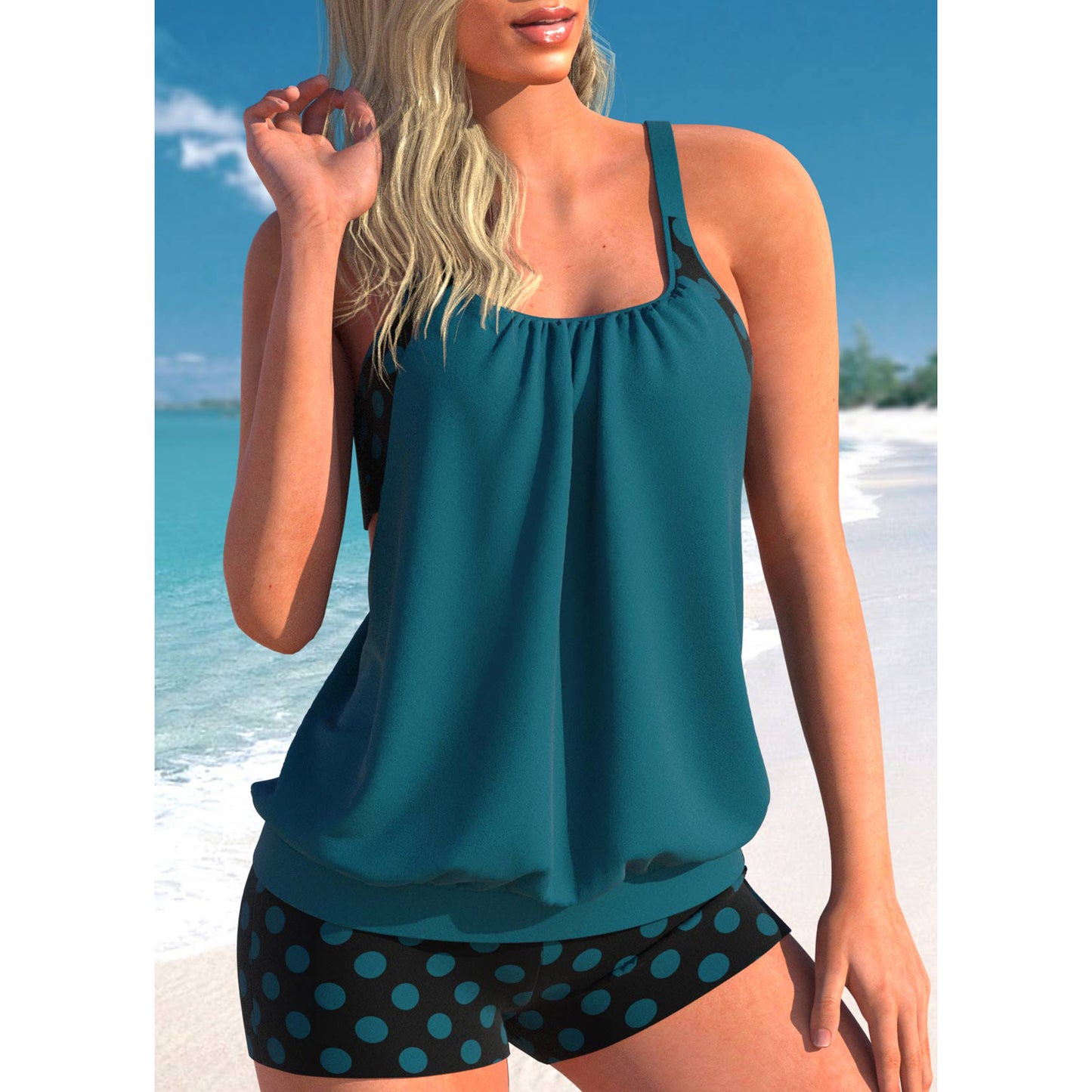 【S-5XL】Costumul de baie boxer din două piese imprimat pentru femei