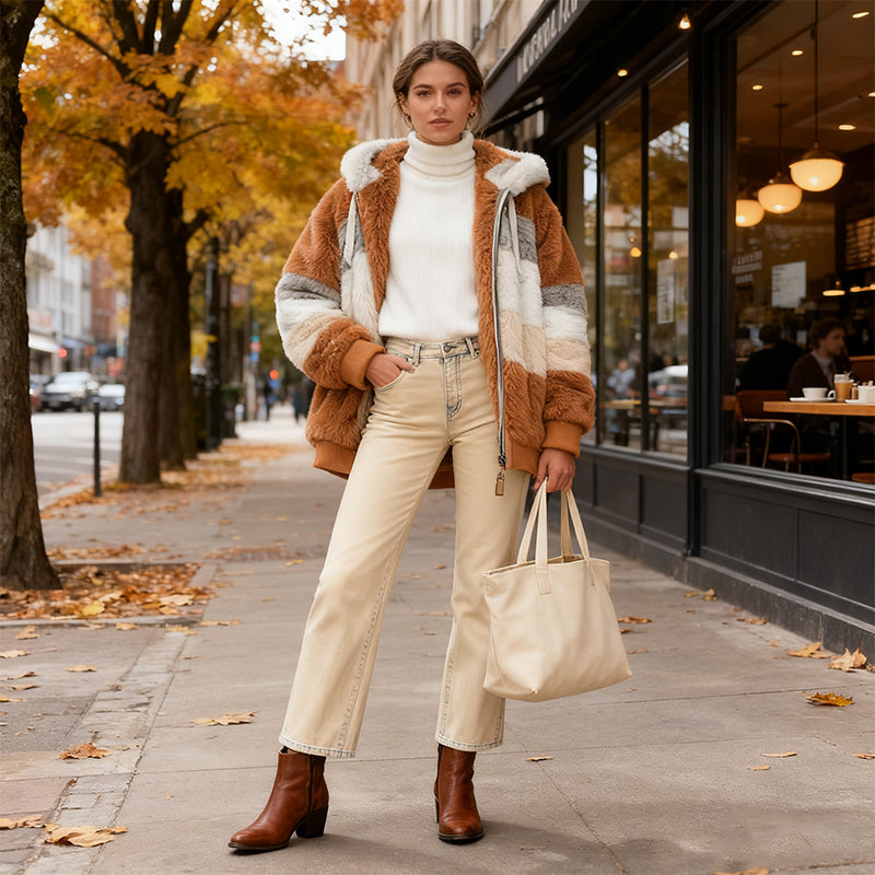 🔥Μισή τιμή για περιορισμένη διάρκειας【S-5XL】Νέο προϊόν για φθινοπωρινή και χειμερινή σεζόν - Γυναικεία μοντέρνα μπλούζα με κουκούλα και συνδυασμένους χρώματα