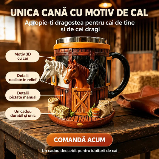 🐎🍺Cană 3D unică cu motiv de cal, cadoul perfect pentru iubitorii de cai!