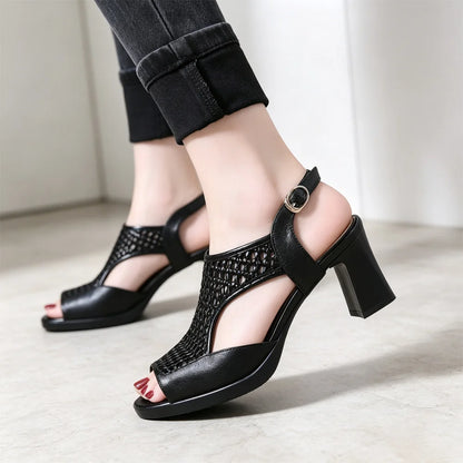 【35-40】👡Sandale de vară noi 2026, cu toc plat, cu vârful deschis, cu talpă groasă și toc plat, cu gura de pește (înălțimea tocului 5/7 cm)