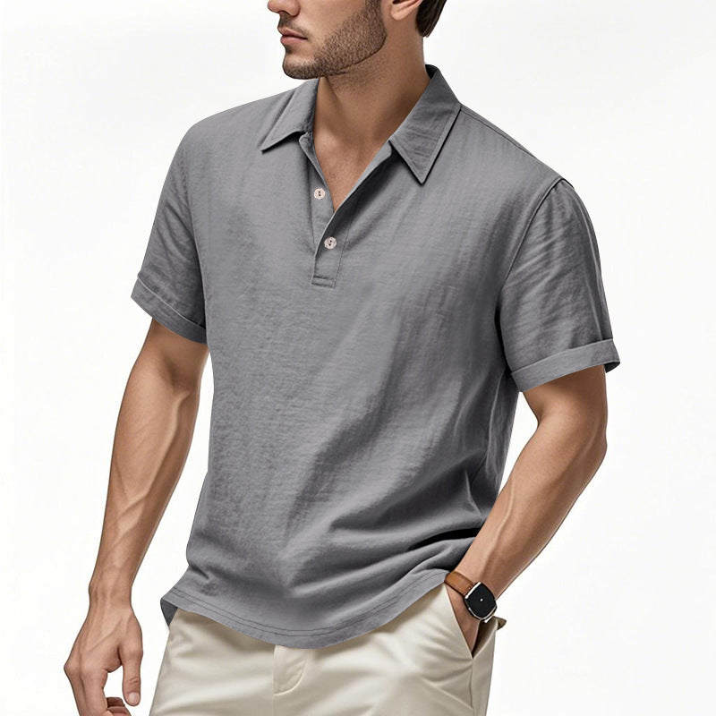 🌿👔 Tricou polo casual bărbătesc din in, lejer, cu guler și mâneci scurte