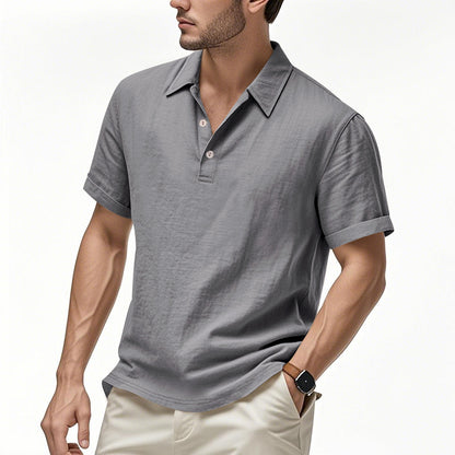 🌿👔 Tricou polo casual bărbătesc din in, lejer, cu guler și mâneci scurte