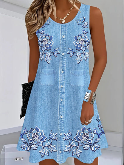 👗【S-8XL】Rochie de vară confortabilă, cu decolteu rotund și imprimeu, mulată și ușor de stilizat.