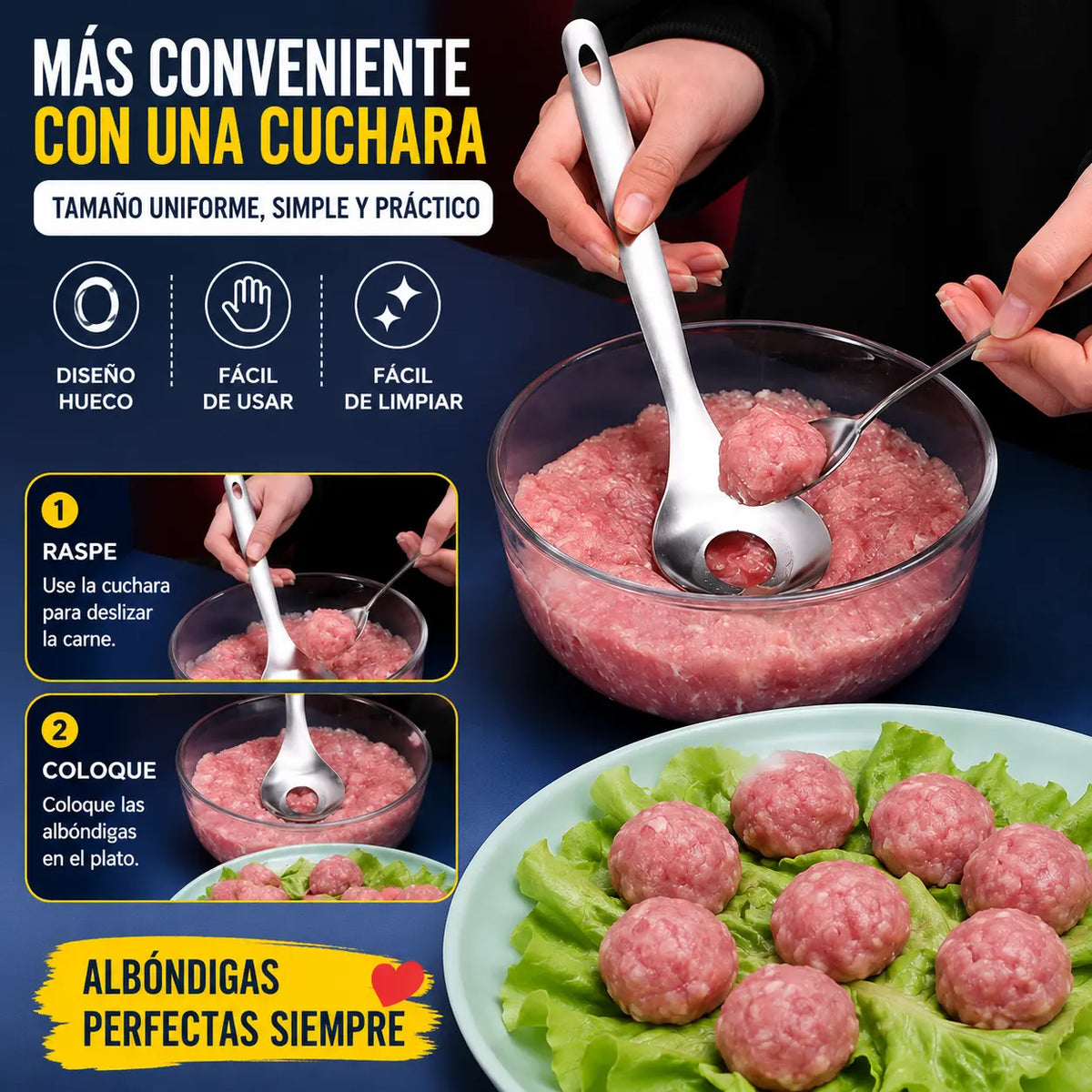 🍖【3 piese】Formă pentru chiftele din oțel inoxidabil 304 — Potrivită pentru prepararea chiftelelor din carne sau pește; o alegere ideală pentru gătitul acasă. 🥄