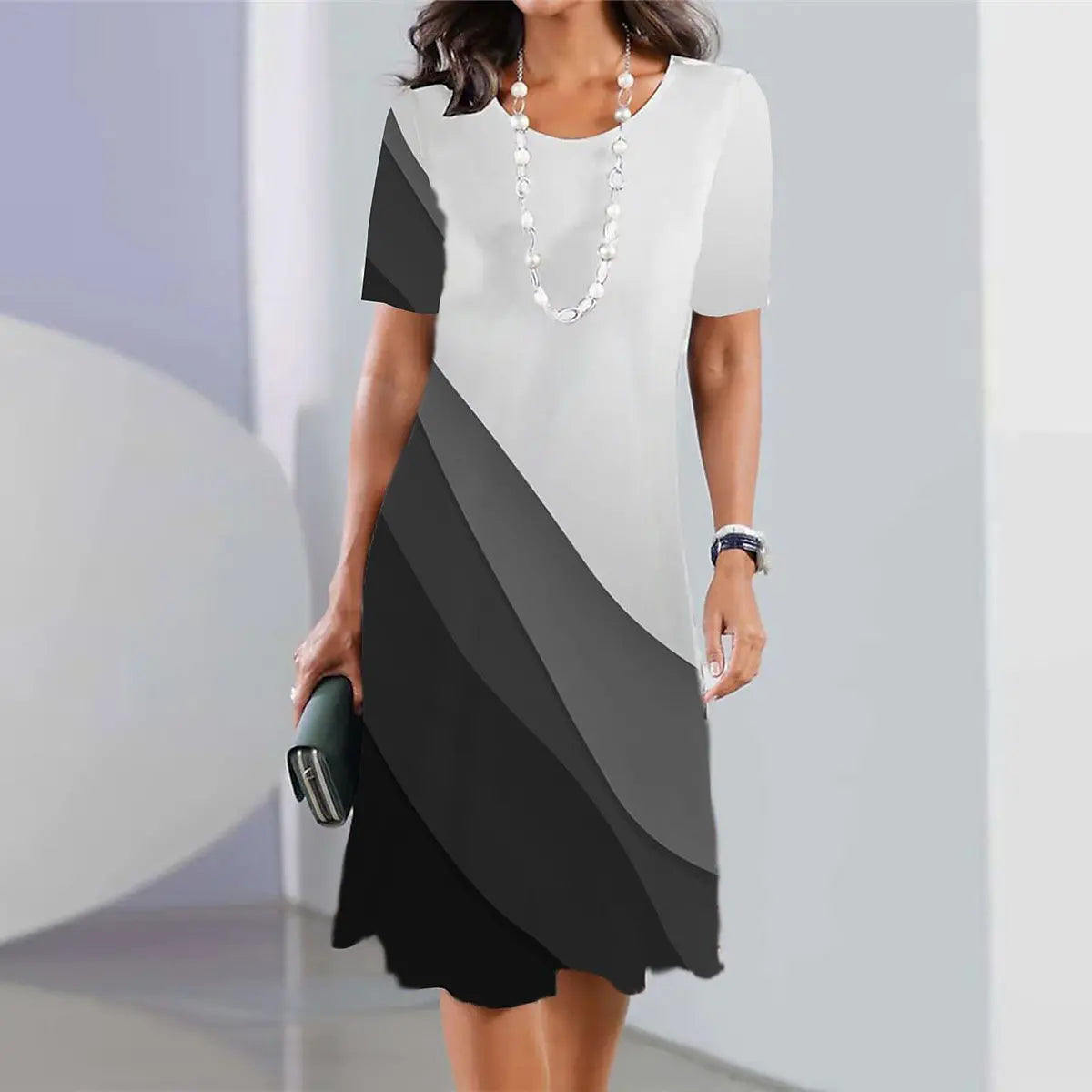 👗【40-120kg】Rochie nouă de damă cu guler rotund și imprimeu✅️Ramburs la livrare