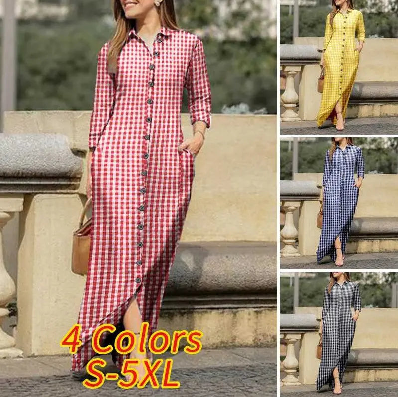 💃🔥Rochie cămașă pentru femei, cu nasturi, rochie casual cu mâneci lungi și guler, imprimeu floral.