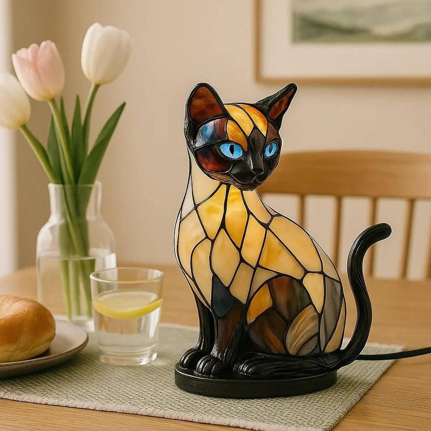 🐱🔥Lampă de masă în formă de pisică, lampă de noapte retro din rășină colorată, cu tematică pisicească