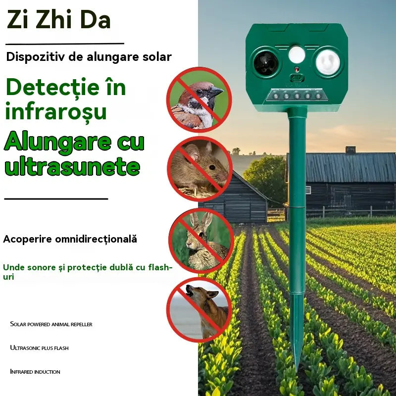 🔥Repelent de păsări cu ultrasunete, alimentat cu energie solară, pentru exterior, cu claxoane duble + lumini intermitente