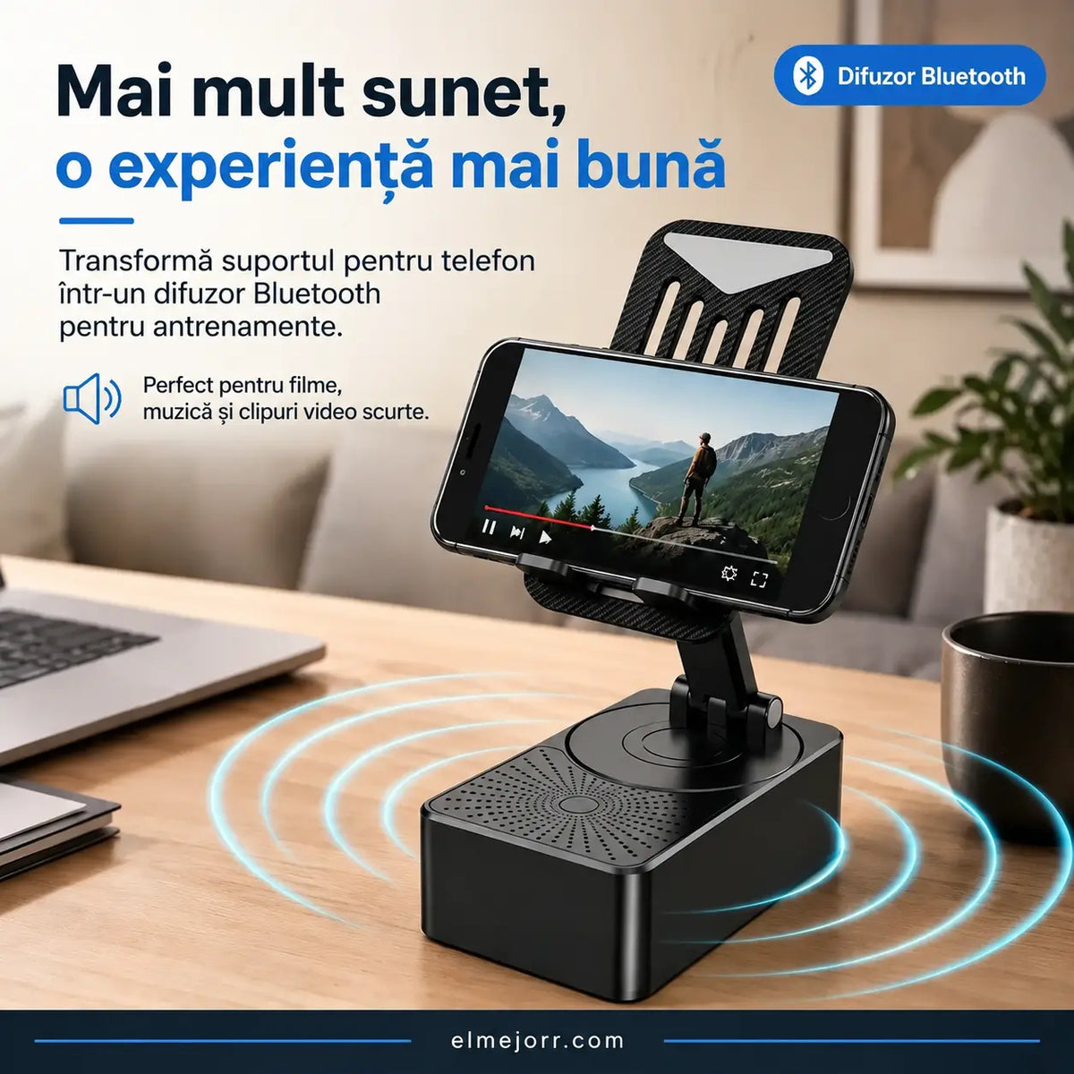 🔥 3 în 1: Difuzor Bluetooth + încărcător + suport pentru telefon 360° 📱🔊⚡