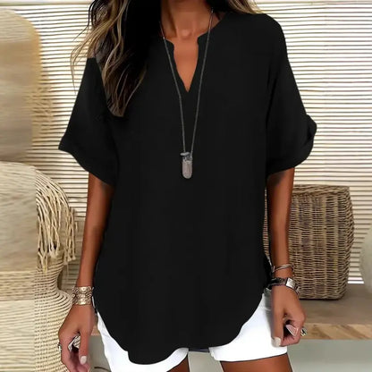 🔥😍Tricou nou și modern pentru femei, cu mânecă scurtă și imprimeu în formă de V【40-120kg】