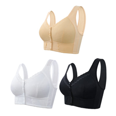 【Set 3 piese】💕🎁【45-155 kg】Sutien plus-size, respirabil, din bumbac moale, cu nasturi în față