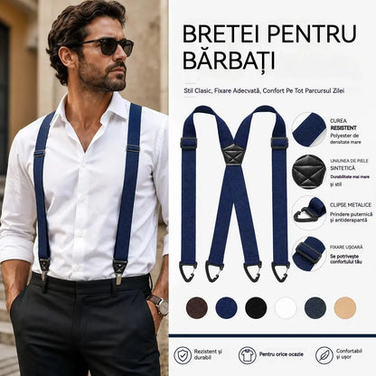 Bretele Reglabile pentru Bărbați în Formă de X, Cu Clipsuri Metalice Puternice, Stil Clasic și Elastic pentru Pantaloni
