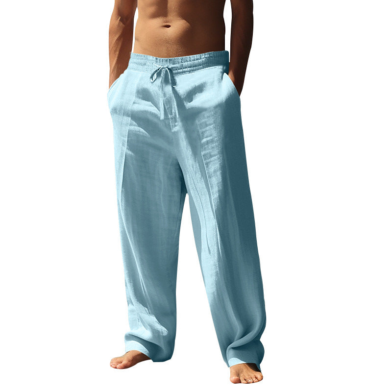 🌿【40-100kg】Pantaloni sport casual de vară pentru bărbați, din in, cu croială dreaptă, mărime mare, lejeri și respirabili