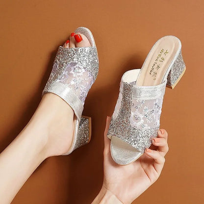 🎉Promoție de vară pentru produse noi【35-40】Sandale decupate cu toc gros și plasă pentru femei