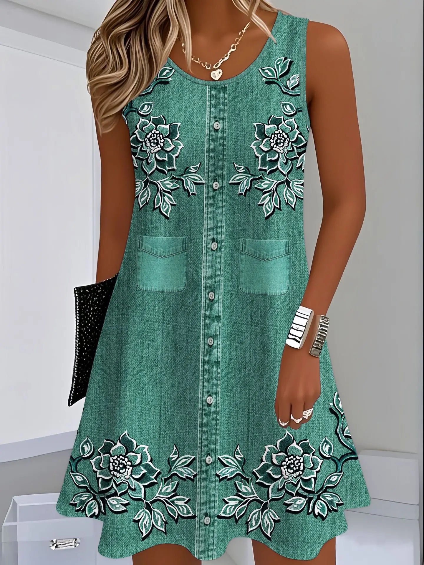 👗【S-8XL】Rochie de vară confortabilă, cu decolteu rotund și imprimeu, mulată și ușor de stilizat.
