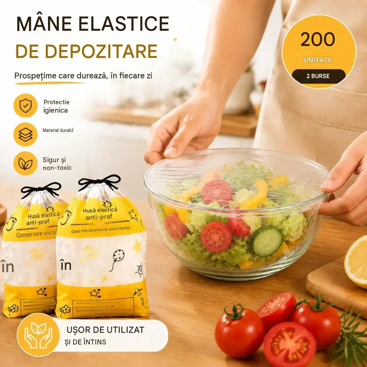 【2 pungi, 200 bucăți】Huse de unică folosință pentru păstrarea prospețimii, din material de uz alimentar