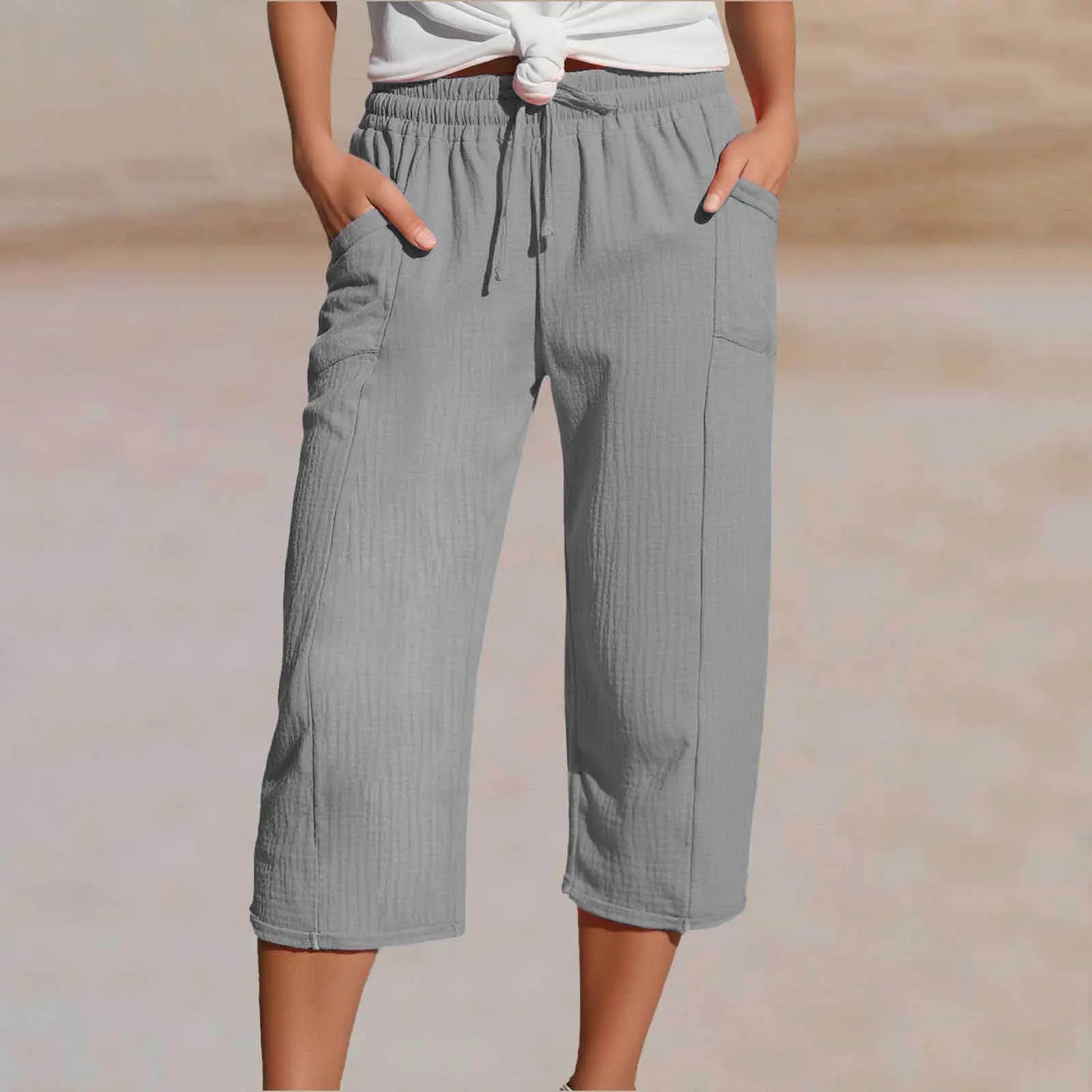 🌸 50% reducere 🔥 Pantaloni scurți uni din bumbac și in pentru femei (40-100 kg)