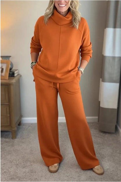 🍂🐏Nou set casual de iarnă pentru femei, de înaltă calitate: pulover minimalist cu guler înalt + pantaloni casual cu croială dreaptă🔥