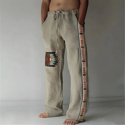 🔥👖【S-6XL】Pantaloni bărbătești cu croi larg din bumbac și in, mărimi mari, în stil boem casual
