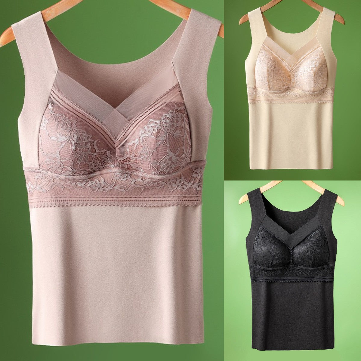 🔥【2 por 3】❤️Lencería otoño-invierno, hecha de felpa gruesa con encaje, espalda bonita, incluye accesorios para reafirmar el busto y previene su caída