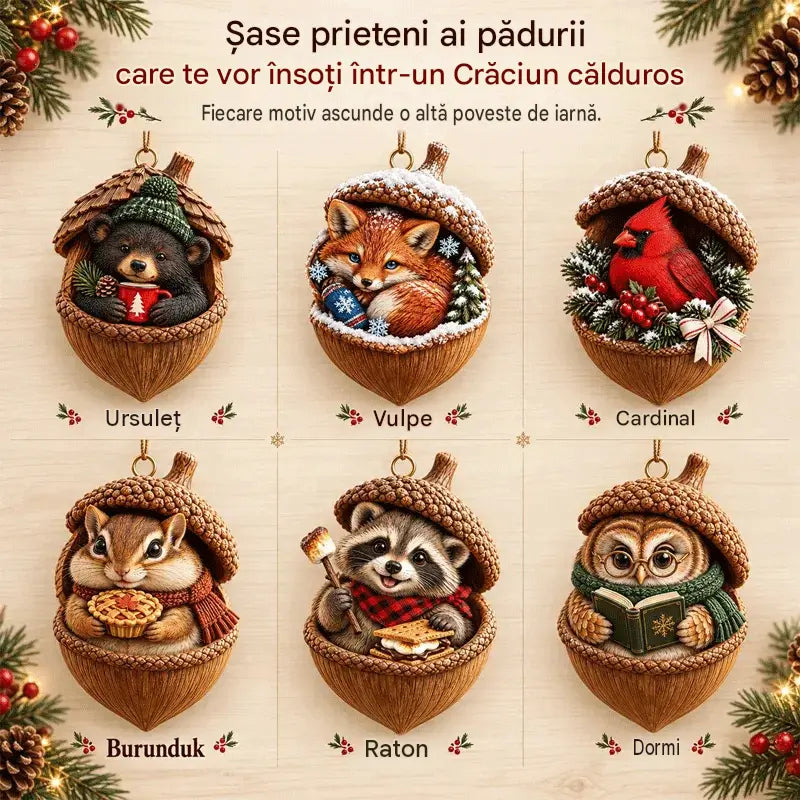 🎉【Cumperi 6, primești 6 gratis】12 bucăți la doar 139 RON! 🤩 🎁 Decorațiuni noi de Crăciun din acril 2D, cu animale în formă de conuri de brad