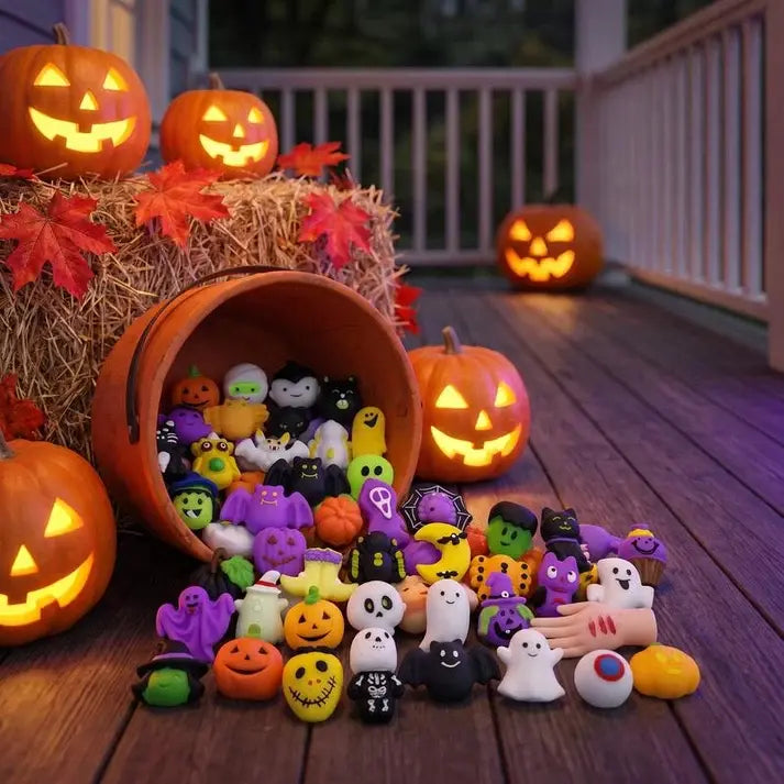 Set de 50 de jucării antistres – 159 lei 🎃 Tematică de Halloween, în formă de plăcinte drăguțe cu dovleci și fantome