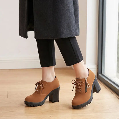【Mărimi 35–42】🤎 Botine maro cu toc pentru femei, în stil vintage – combinația perfectă între stil și confort