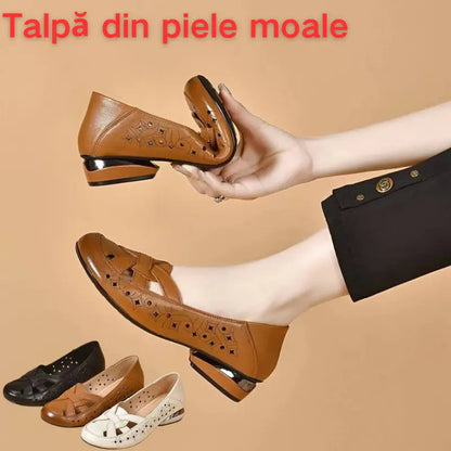 🔥Vânzare populară💞【35-40】Sandale noi de damă 2026 din piele naturală, cu vârf rotund și toc mic