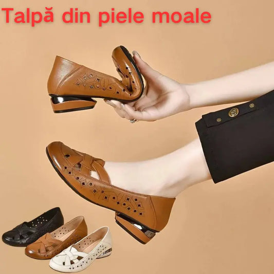 🔥Vânzare populară💞【35-40】Sandale noi de damă 2026 din piele naturală, cu vârf rotund și toc mic