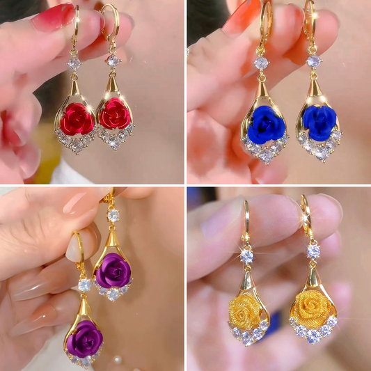 🌹✨【4 szett】Luxus, elegáns, gyémántokkal kirakott rózsa fülbevalók