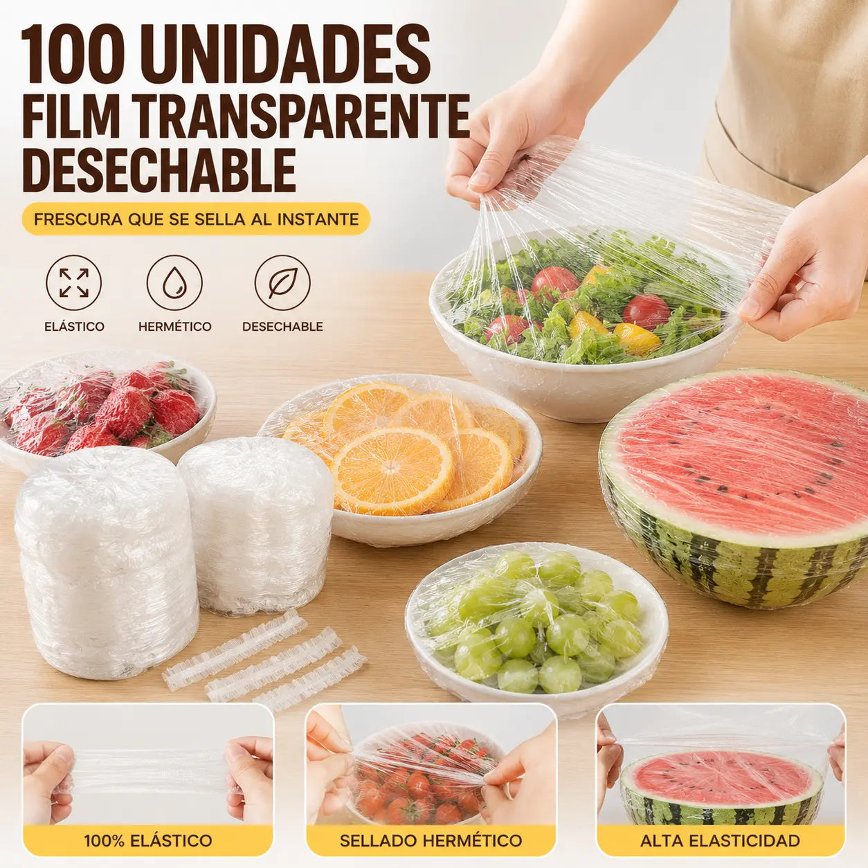 【200 bucăți】Film transparent de unică folosință, ideal pentru recipiente și alimente. Se potrivește perfect, asigură o etanșare bună și este ușor de utilizat