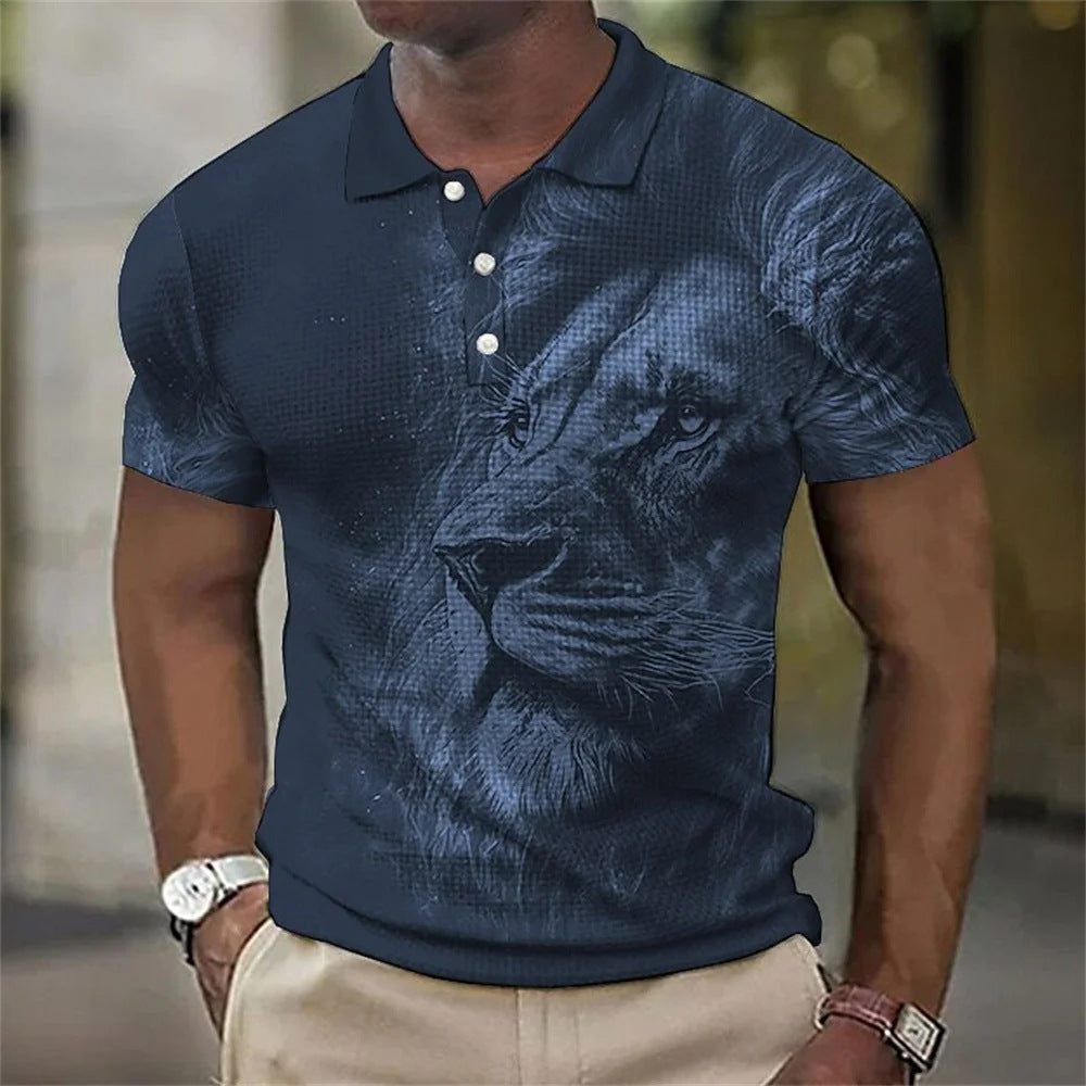 🦁【S-6XL】Tricou polo nou pentru bărbați, cu imprimeu leu 3D, pentru vara anului 2026.