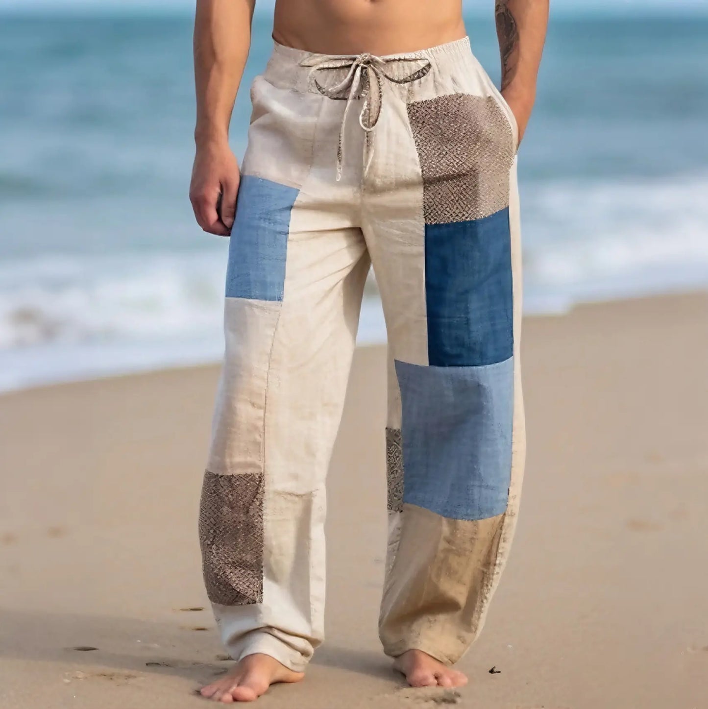 🔥👖【S-6XL】Pantaloni bărbătești cu croi larg din bumbac și in, mărimi mari, în stil boem casual