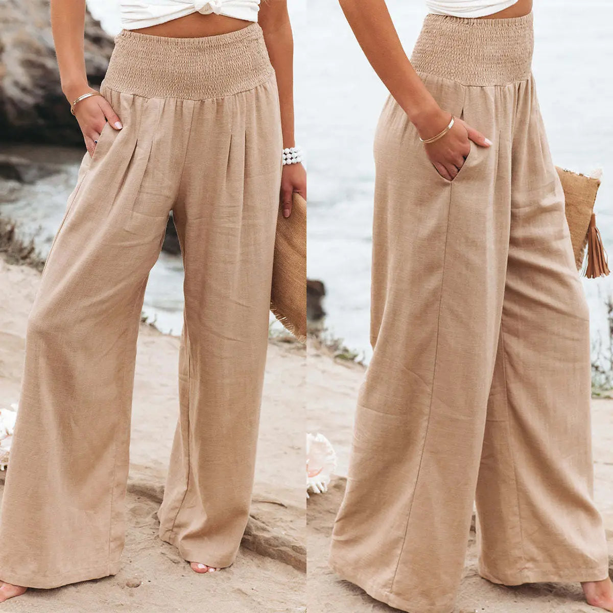 🔥🔥【S-3XL】Pantaloni largi casual de vară pentru femei din bumbac și in
