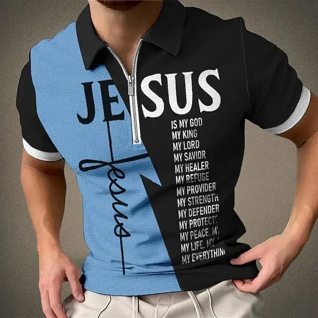 【S-5XL】Tricou polo sport elegant pentru bărbați, cu fermoar și inscripții