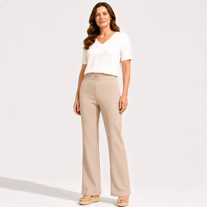👖 Pantaloni de damă cu talie înaltă – pantaloni evazați eleganți, confecționați din material elastic pentru o purtare confortabilă. Croiala modernă alungește vizual picioarele și se potrivește cu orice ținută. ✨