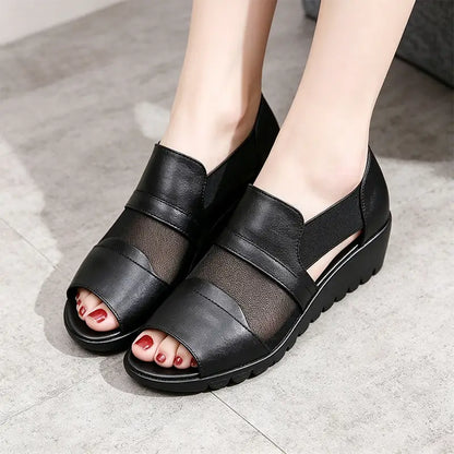 👡Sandale Elegante Franceze din Piele Naturală cu Toc Wedge