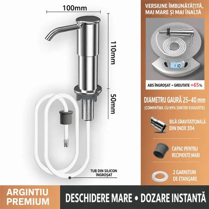 💧Dispenser Încorporabil de Săpun și Detergent pentru Chiuvetă Bucătărie, Din Oțel Inoxidabil Premium, Cu Tub Extensibil Direct în Sticlă și Bilă de Gravitație 304, Pompare Rapidă
