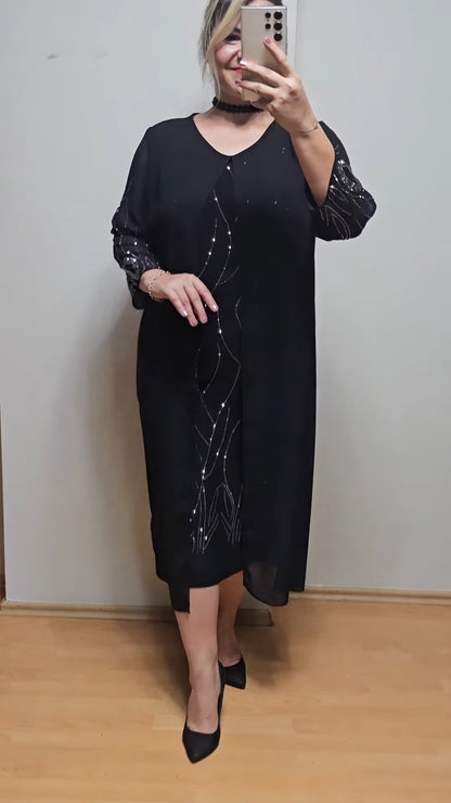 🔥Časově omezený výprodej 🔥【S-5XL】Elegantní a módní midi šaty s tylovými rukávy 
