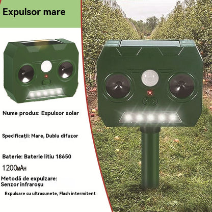 🔥Repelent de păsări cu ultrasunete, alimentat cu energie solară, pentru exterior, cu claxoane duble + lumini intermitente