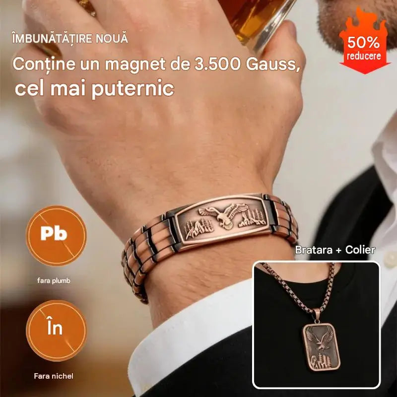 🔥【Brățară + Colier】Brățară magnetică pentru bărbați, cu design de vultur