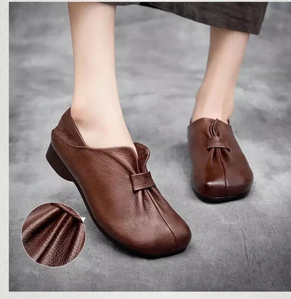 👡【35-42】Pantofi cu talpă moale și fundiță, din piele de vițel de calitate superioară, simpli și eleganți.