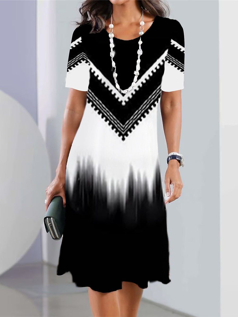 👗【40-120kg】Rochie nouă de damă cu guler rotund și imprimeu✅️Ramburs la livrare