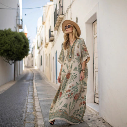 🥻【S-5XL】Тази рокля е разкошна и перфектна за лятно бягство. Дълга и свободна, тя е елегантна и идеална за разходка по плажа или за вечерно излизане.